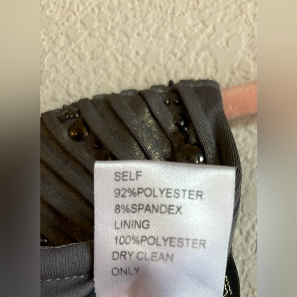 Tadashi Shoji Pewter/Gold Basket Weave Studded Stretch Bodycon Cocktail Dress M - Picture 15 of 15